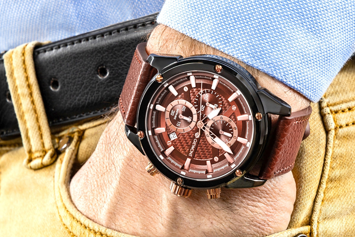 Zegarek Męski Giewont Chronograph Sapphire Czarno Brązowy GW8810-A3