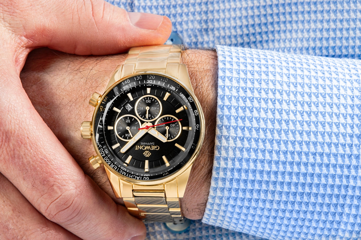 Zegarek Męski Giewont Chronograph Sapphire Złoto Czarny GW9140-B4