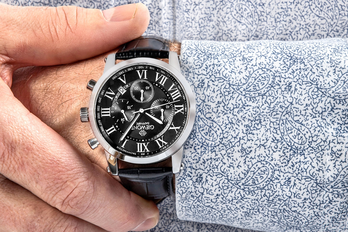 Zegarek Męski Giewont Chronograph Sapphire Srebrno Czarny GW6260-A2