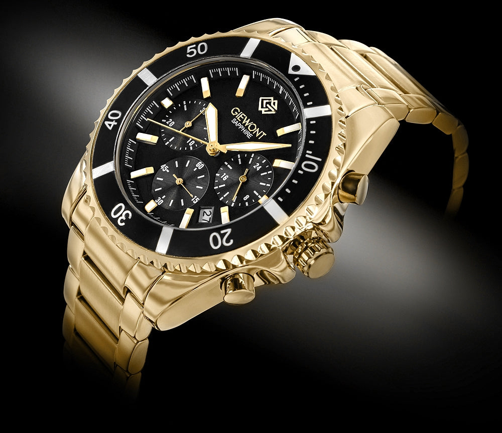 Zegarek Męski Giewont Chronograph Sapphire Złoto Czarny GW3970-B7