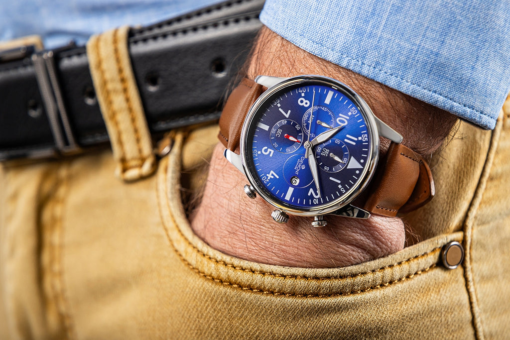 Zegarek Męski Giewont Chronograph Sapphire Brązowo Niebieski GW5630-A6