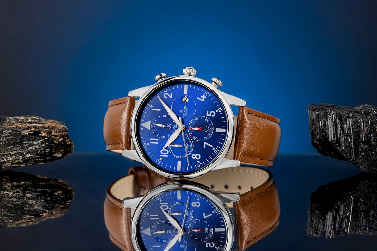 Zegarek Męski Giewont Chronograph Sapphire Brązowo Niebieski GW5630-A6