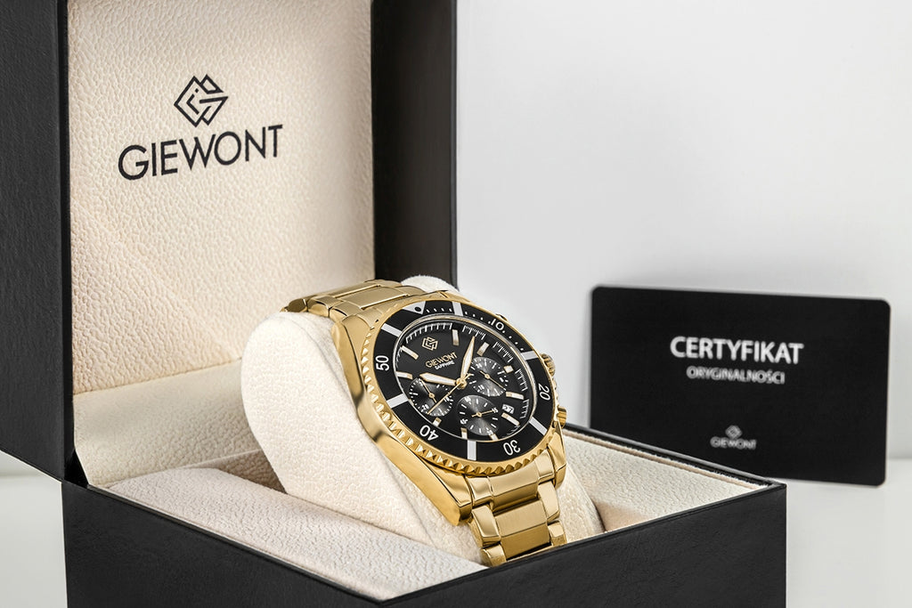 Zegarek Męski Giewont Chronograph Sapphire Złoto Czarny GW3970-B7