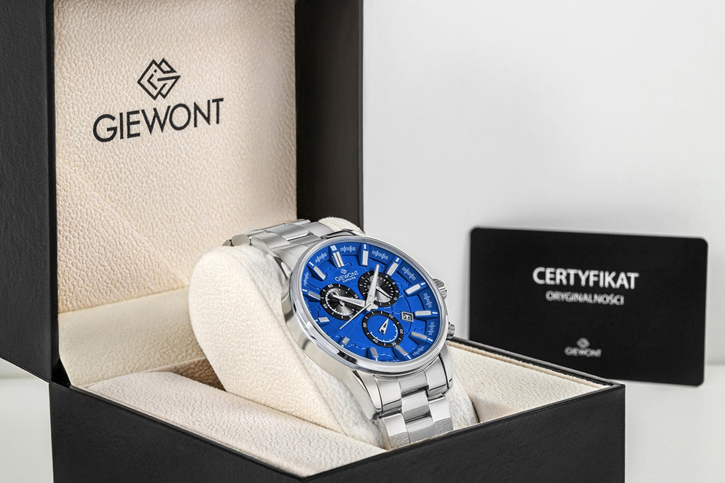 Zegarek Męski Giewont Chronograph Sapphire Srebrno Niebieski GW4580-B3