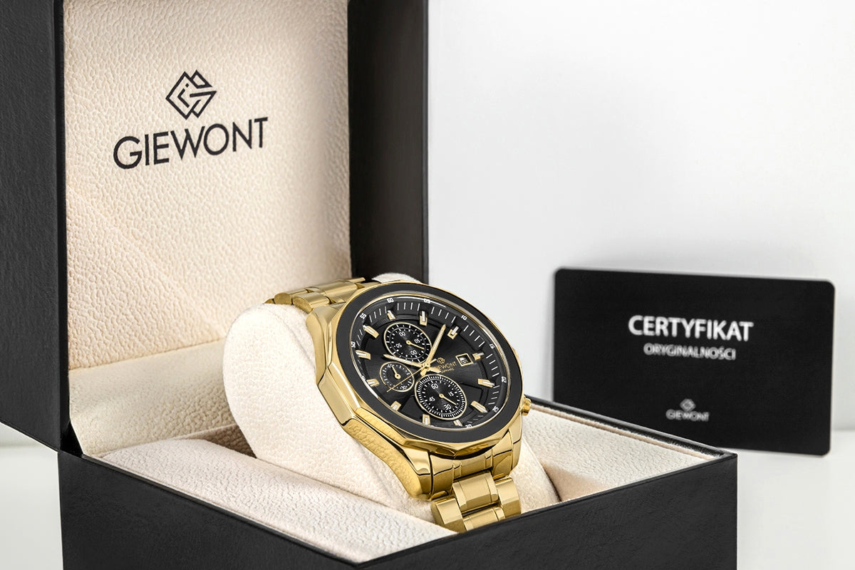 Zegarek Męski Giewont Chronograph Sapphire Złoto Czarny GW7290-B4