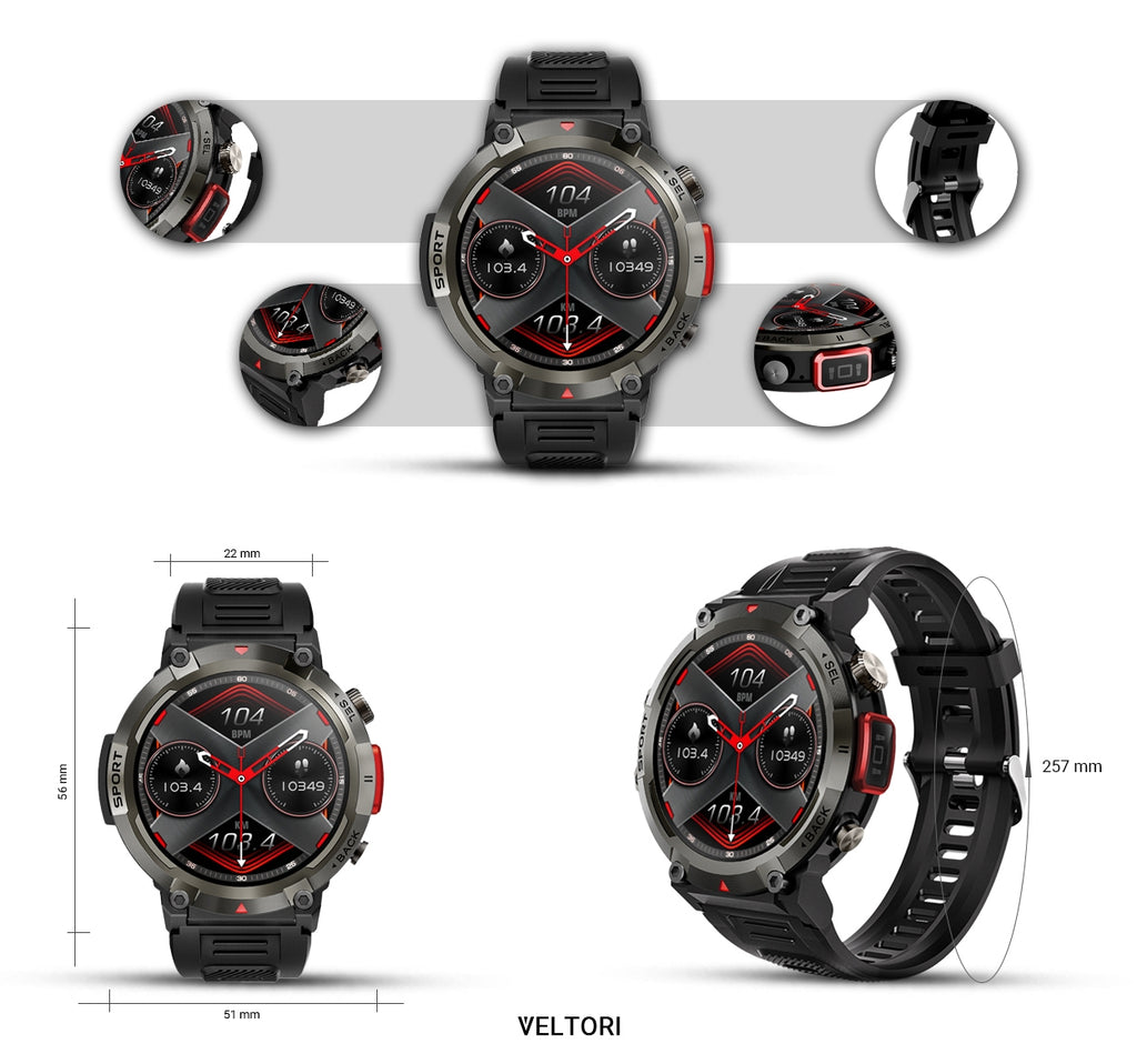 Smartwatch VELTORI VT140-1 Czarny Pasek Silikonowy