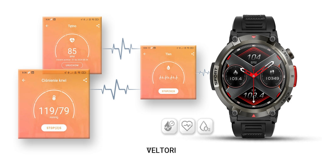 Smartwatch VELTORI VT140-1 Czarny Pasek Silikonowy