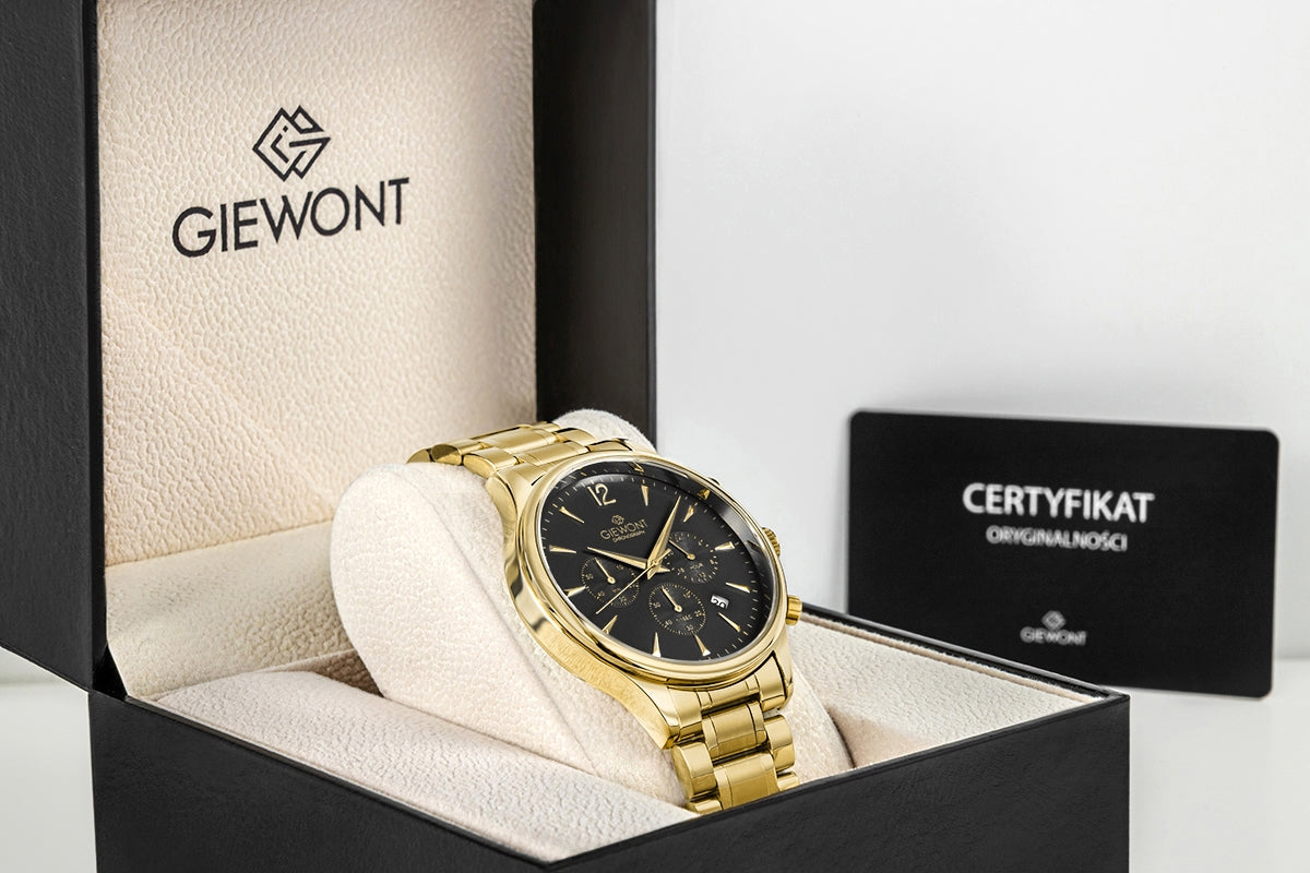 Zegarek Męski Giewont Chronograph Sapphire Złoto Czarny GW6310-B4