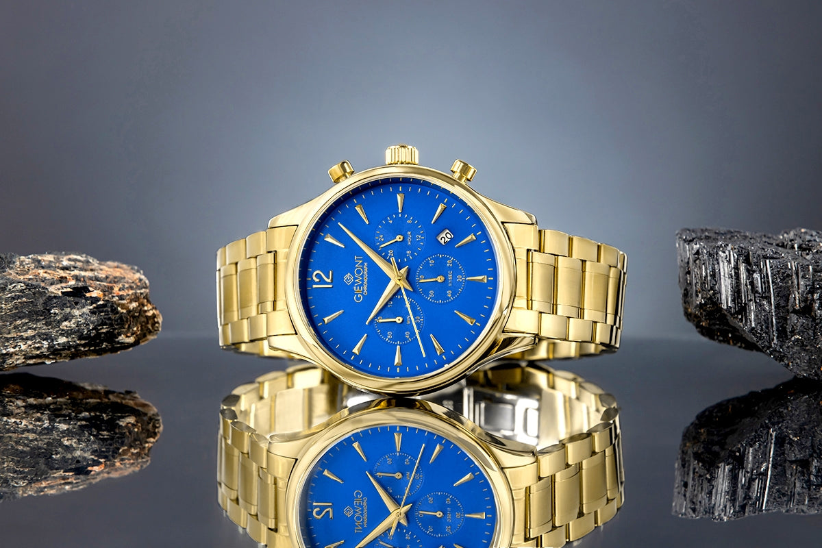 Zegarek Męski Giewont Chronograph Sapphire Złoto Niebieski GW6310-B5