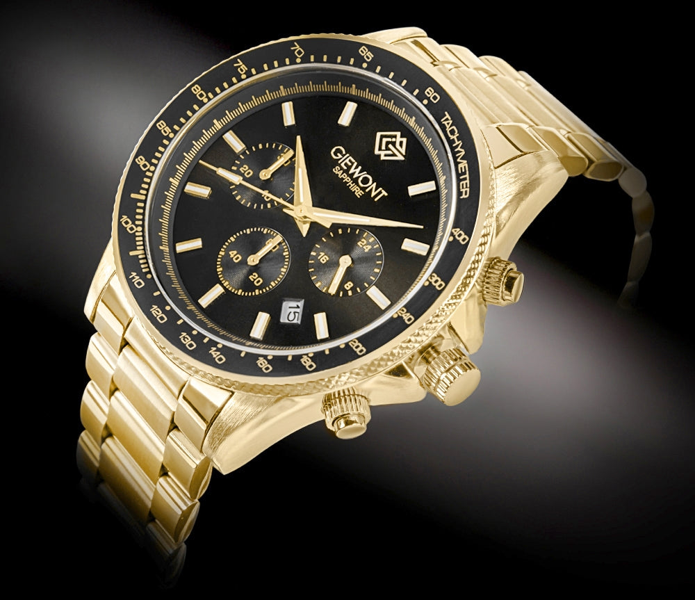 Zegarek Męski Giewont Chronograph Sapphire Złoto Czarny GW3520-B4